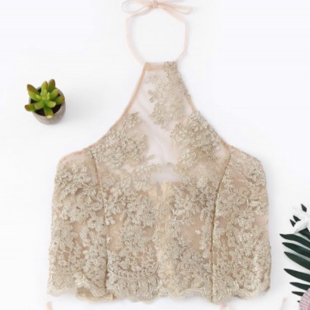 🛍BOGO NWOT Gold & Blush Lace Lingerie Top